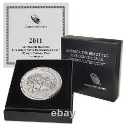 2011-P 5oz 25c Silver America the Beautiful Olympic National Park BU with Box &
