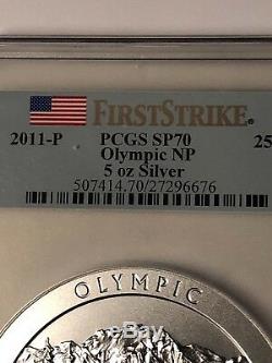 2011 P ATB 5 OZ. OLYMPIC PCGS SP70 FIRST STRIKE! Rare Coin