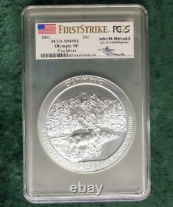 2011 PCGS MS69 PL Olympic National Park 5oz. 999 Silver Quarter, Mercanti Signed