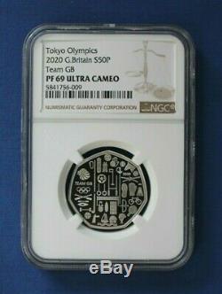 2020 Silver Proof 50p coin Tokyo Olympics Team GB NGC Graded PF69