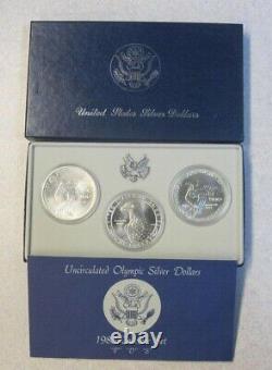 (3 Coin Collector Set)U. S. Mint 1983 P, D and S Olympic Silver Dollars Comm. Set