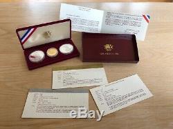 3 Coin Olympic Commemorative Proof Set. 1984 $10 Gold. 1983 & 1984 $1 Silver