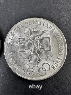 3 x 1968 Mexico XIX Olympic Games AZTEC Ball Player 25 Pesos Silver Coins