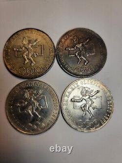 4pc 1968 Mexico 25 Pesos Silver Olympic Coins. 720 Silver World Silver Coin