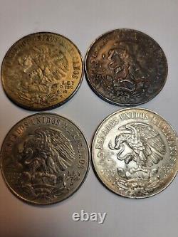 4pc 1968 Mexico 25 Pesos Silver Olympic Coins. 720 Silver World Silver Coin