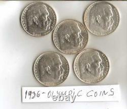 5 -1936- german Olympic SILVER EAGLE(. 900%. 29 mm)-5 mk. Coins