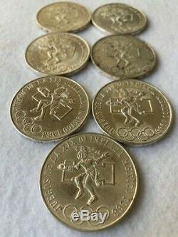 7 1968 MEXICO 25 Pesos Olympic Coin. 720 SILVER COIN lot of 7 coins