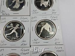 (9) 1985, 1986, 1987 Canada Proof Calgary Olympics Oz Silver Twenty Dollar Coins