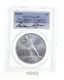 BU 1992-D Olympic Baseball Commem Silver Dollar Signed Nolan Ryan PCGS 4629