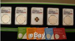 Brazil 2014 Gold/Silver 5 Coin Proof Set NGC PF70UC Rio 2016 Olympics Series 1