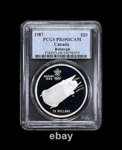 CANADA. 1987, 20 Dollars, Silver PCGS PR69 Top Pop? Olympics, Bobsleigh 35