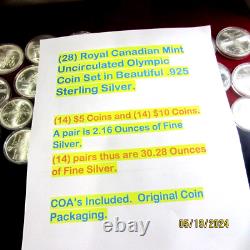 CANADA1976 OLYMPIC (28) COIN UNC. FULL SET. 925 STERLING30.28 OZ's Fine Silver