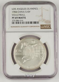 CHINA 1984 Olympics Volleyball 1/2 Oz Silver Matte Proof 10 YUAN Coin NGC PF69
