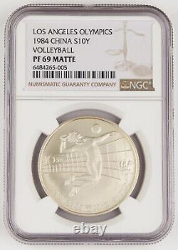 CHINA 1984 Olympics Volleyball 1/2 Oz Silver Matte Proof 10 YUAN Coin NGC PF69