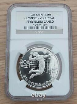 CHINA SILVER PROOF 10 YUAN COIN 1984 YEAR KM#96a NGC PF66 VOLLEYBALL OLYMPIC