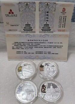 China 2008 Beijing Olympic Games (2nd) 4 pieces of 1 oz colored silver coins