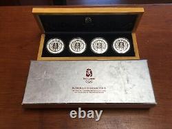 China 2008 Beijing Olympics Series I Silver Coin 4-pc Set With Box No Cert