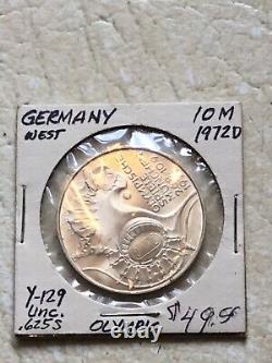 Commemorative 10 Mark Germany 1972D OLYMPIC 1972 Coin Silver UNC