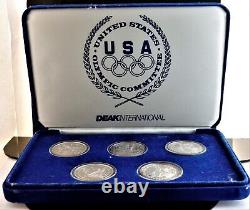 Deak International 1988 United States Olympics. 999 Fine Silver 5 Coin Set
