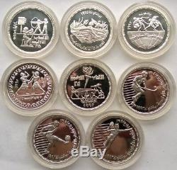 Egypt 1992 Barcelona Olympics Set of 8 Silver Coins, Proof, Rare