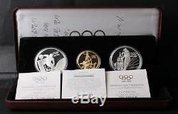France 1994 Olympic Centennial Games Gold/Silver 3 Coin Set withCOA & Original Box