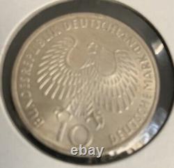 German Deutsche 10 Mark Silver Coin 1972D Summer Olympics Munich Germany, edge Lt