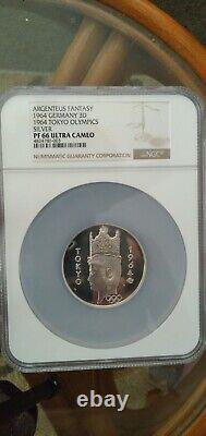 Germany 3D 1964 Tokyo Olympics Argenteus Fantasy silver coin NGC PF 66 UC