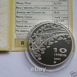 ICE HOCKEY Ukraine 1 Oz Silver Proof 10 UAH Coin 2001 Olympic Games Sport KM#145