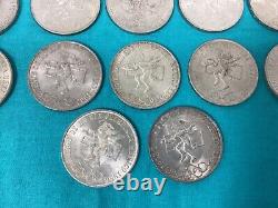 LOT (17) 1968 Mexico 25 Pesos Silver Olympic Coins. 720 Silver AU/UNCS
