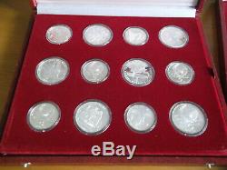 LOT 1980 MOSCOW OLYMPIC 30 COINS 0.900 SILVER SET of 5 & 10 RUBLES COA BOX RARE