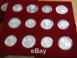 LOT 1980 MOSCOW OLYMPIC 30 COINS 0.900 SILVER SET of 5 & 10 RUBLES COA BOX RARE