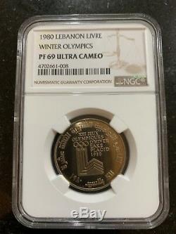Lebanon 1980 coin graded NGC PF69 Top Pop 1 Livre Lake Placid Olympic Games