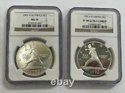 Lot Of 2 Coins Ngc 1992 D Ms70 & 1992 S Pr70 Ultra Cameo Olympics