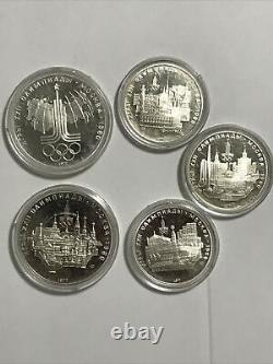 Lot Of (5)- 1977 USSR Silver Olympic Series Coins (3)5 & (2)10 Rubles