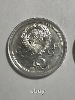 Lot Of (5)- 1977 USSR Silver Olympic Series Coins (3)5 & (2)10 Rubles