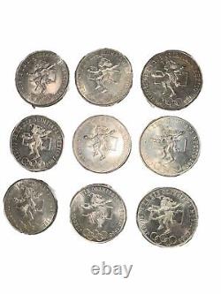 Lot Of (9) 1968 Mexico 25 Pesos Silver 19th Summer Olympic Games Mexico City