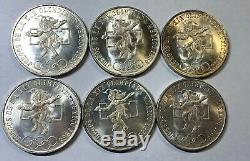 Lot Of Six (6) 1968 Mexican Silver 25 Pesos Olympics Silver Coins