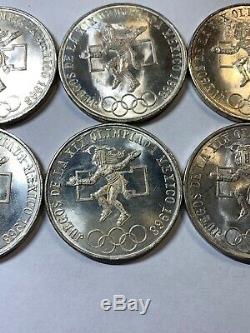 Lot Of Six (6) 1968 Mexican Silver 25 Pesos Olympics Silver Coins