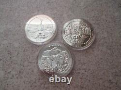 Lot of 3 2011 AtB 5oz Silver Coins Glacier Olympic Gettysburg National Parks