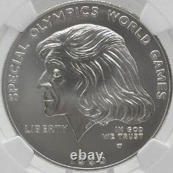 MS70 1995 W Special Olympics Silver Dollar NGC Eunice Kennedy Shriver #552