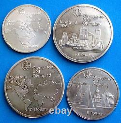 Montreal Olympic 1976 Sterling Silver Coins Issued 1973, Set of 4 Uncirculated
