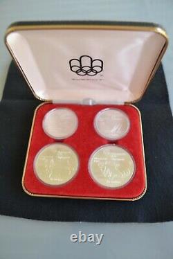 Montreal Olympics 1976 Water Sports 4 Coin Silver 92.5 Uncirculated In Case