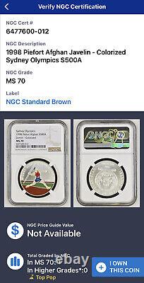 NGC MS70 AFGHANISTAN 1998 Javelin Sports Coin Top Pop? Sydney Olympics Colorized