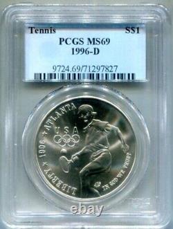 PCGS-MS-69 1996-D OLYMPIC TENNIS Commemorative Silver Dollar Free Shipping