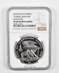PF69 UCAM 1978(M) USSR 10 Rubles Silver Coin Moscow Olympics Canoeing NGC 0775