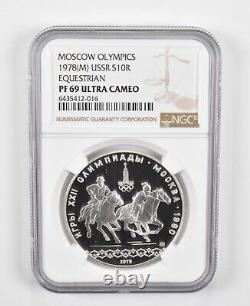 PF69UCAM 1978(M) USSR 10 Rubles Silver Coin Moscow Olympics Equestrian NGC 0767