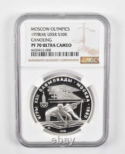 PF70UCAM 1978(M) USSR 10 Rubles Silver Coin Moscow Olympics Canoeing NGC 0772