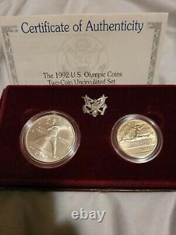 Perfect 1992 Olympic Silver Dollar and Half dollar 2 coin uncirculated set