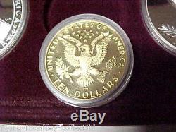 Proof 1983-1984 Olympic 3 Coin Set $10 Gold Eagle and 2 Silver Dollars