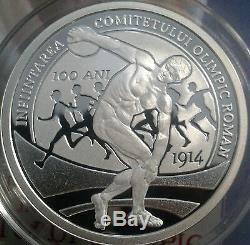 ROMANIA 10 LEI 2014 100th Romanian OLYMPIC Medal Committee proof silver coin ROC